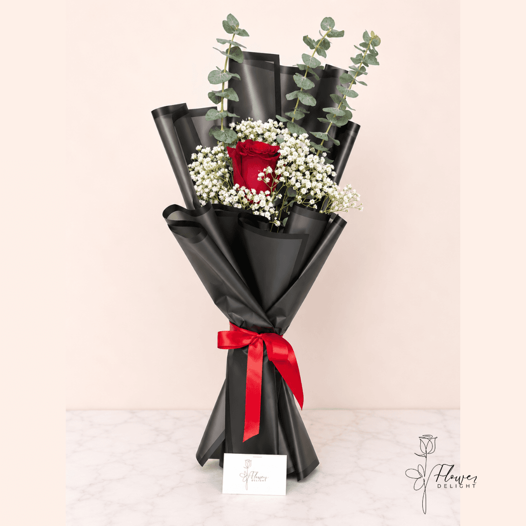 Single Red Rose with Black Wrapping by Flower Delight