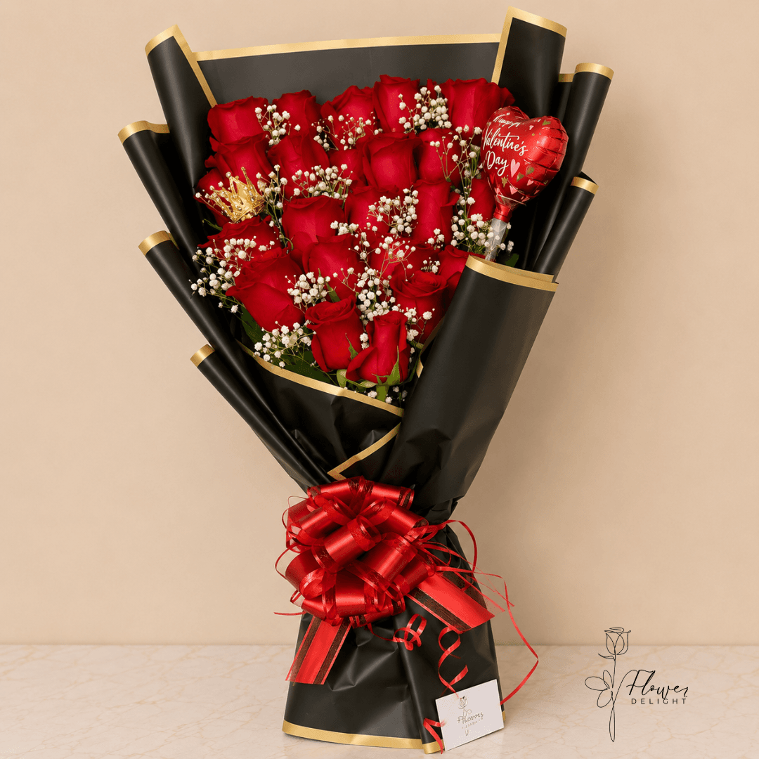 24 Red Roses with Black Wrapping (Valentines Special) by Flower Delight