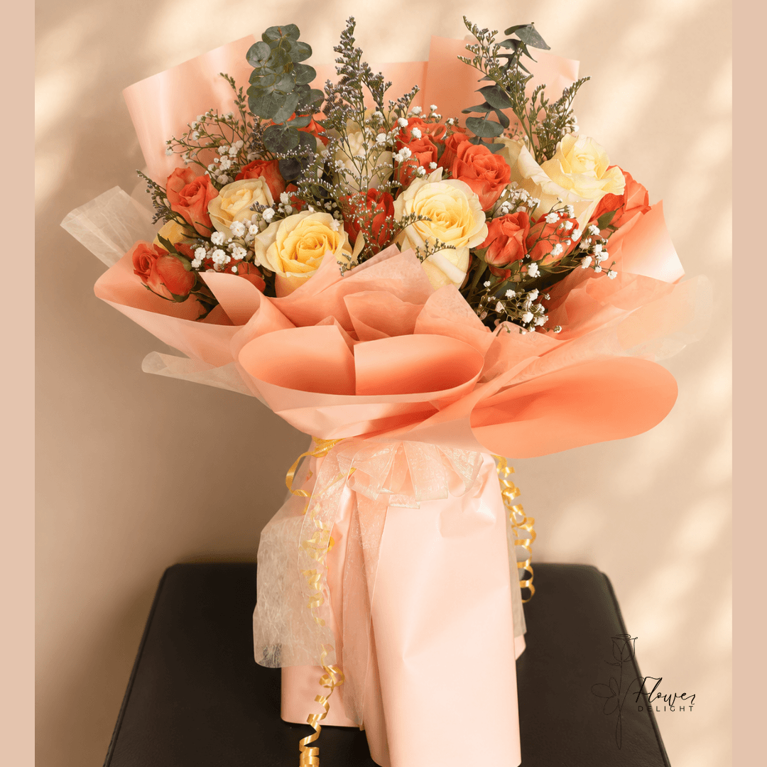 Cream and Orange Roses with Orange Wrapping by Flower Delight